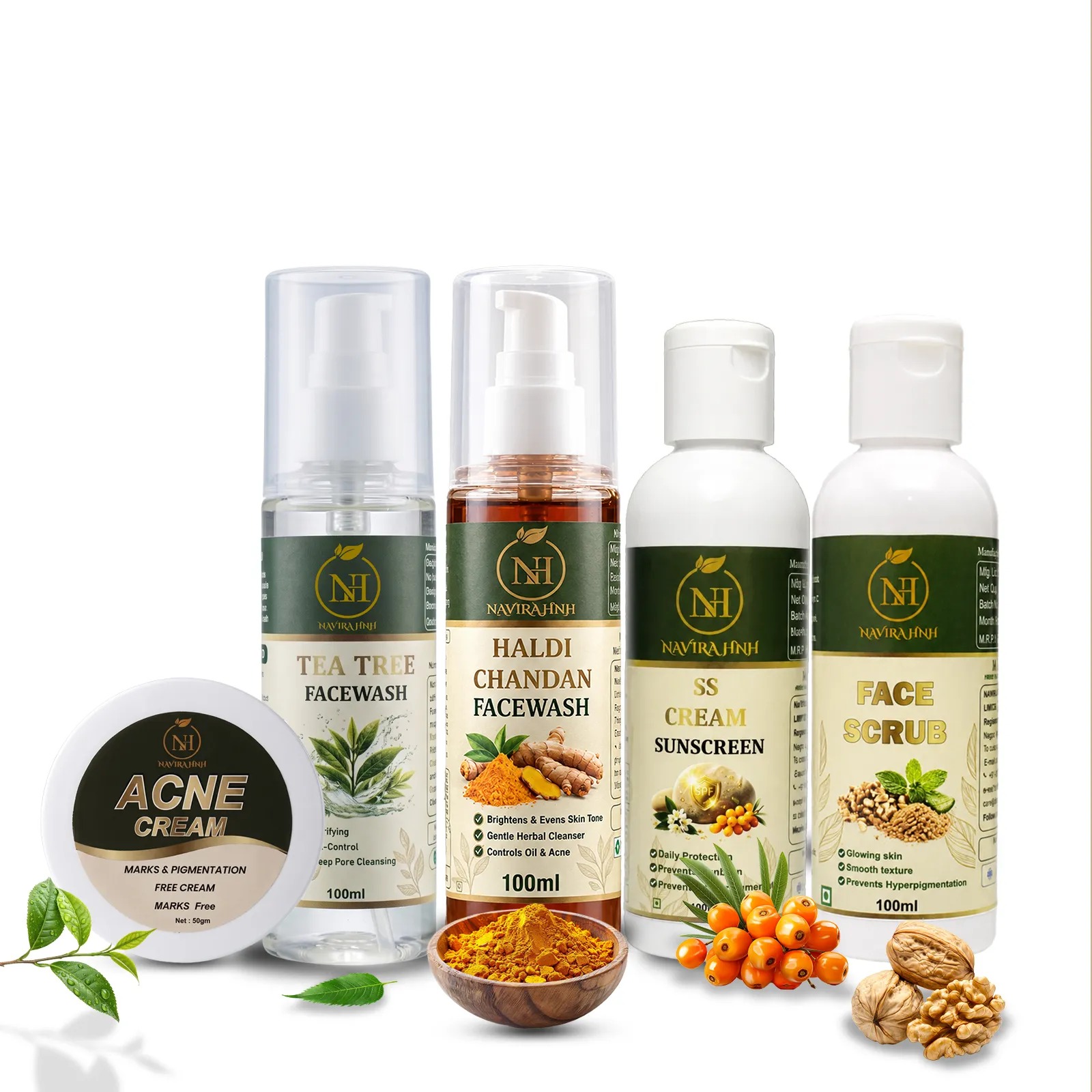 Complete Skincare Kit – Haldi Chandan Face Wash, Face Scrub, Sunscreen & Acne Cream